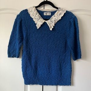 Blue Lace Collar Sweater
